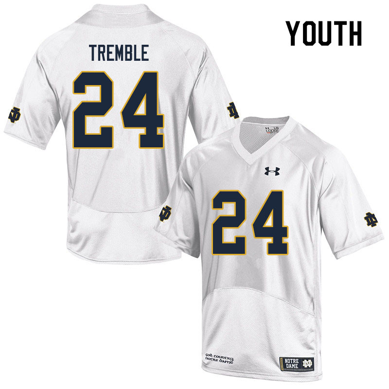 Youth NCAA Notre Dame Fighting Irish #24 Tommy Tremble Stitched College Under Armour Authentic White Football Jersey RT10V75LV